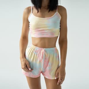 European and American Trendy Sexy Lingerie Printed Short Camisole Crop Top with Lace Trim Shorts Loungewear Set