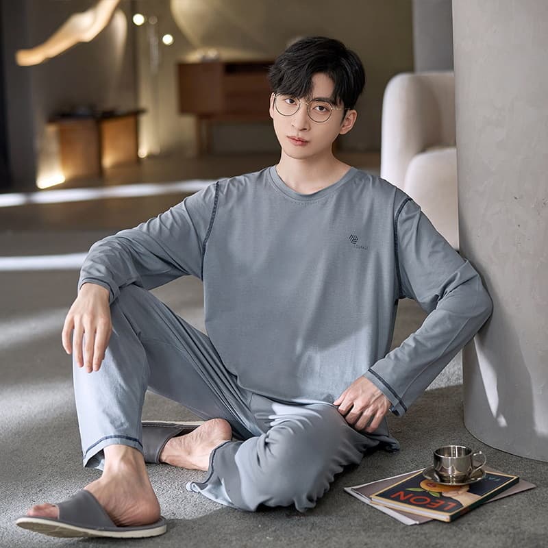 Casual Cotton Pajamas Set for Men Summer Sporty Comfortable Home Wear Short Sleeve Round Neck Warm Bathing Suitable for Home Use