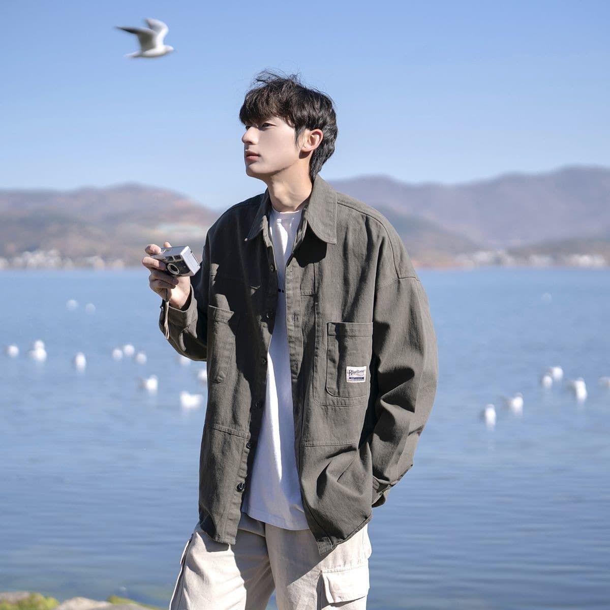 2026 Spring Summer New Men's American Style Shirt Men's Spring Autumn Japanese Retro Brown Workwear Jacket Long Sleeve Shirt