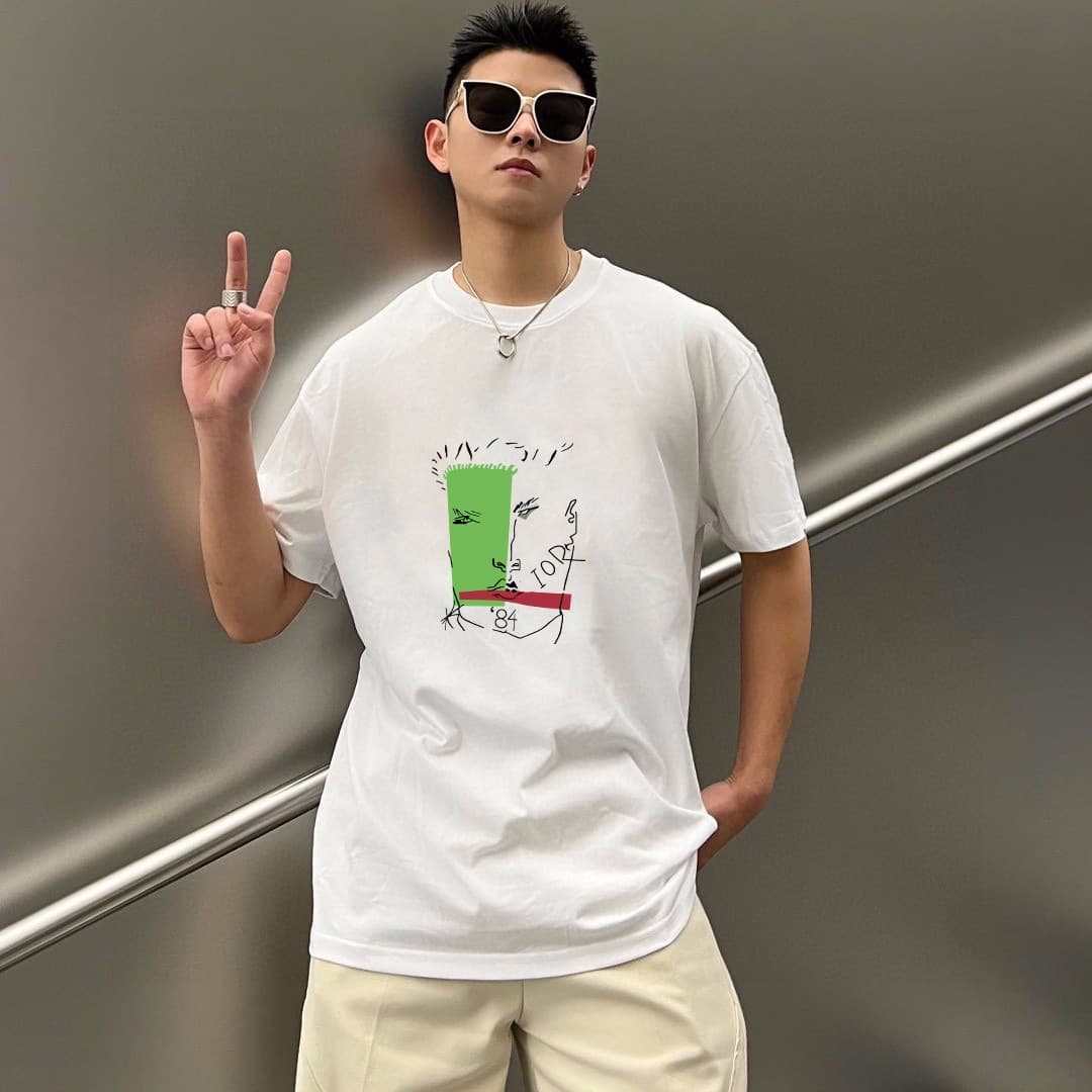 Spring and Summer New Arrivals in Stock Cd Letter Print Cartoon Pattern Short-Sleeved T-Shirt Paris Pra Men's Clothing Lohui Owe