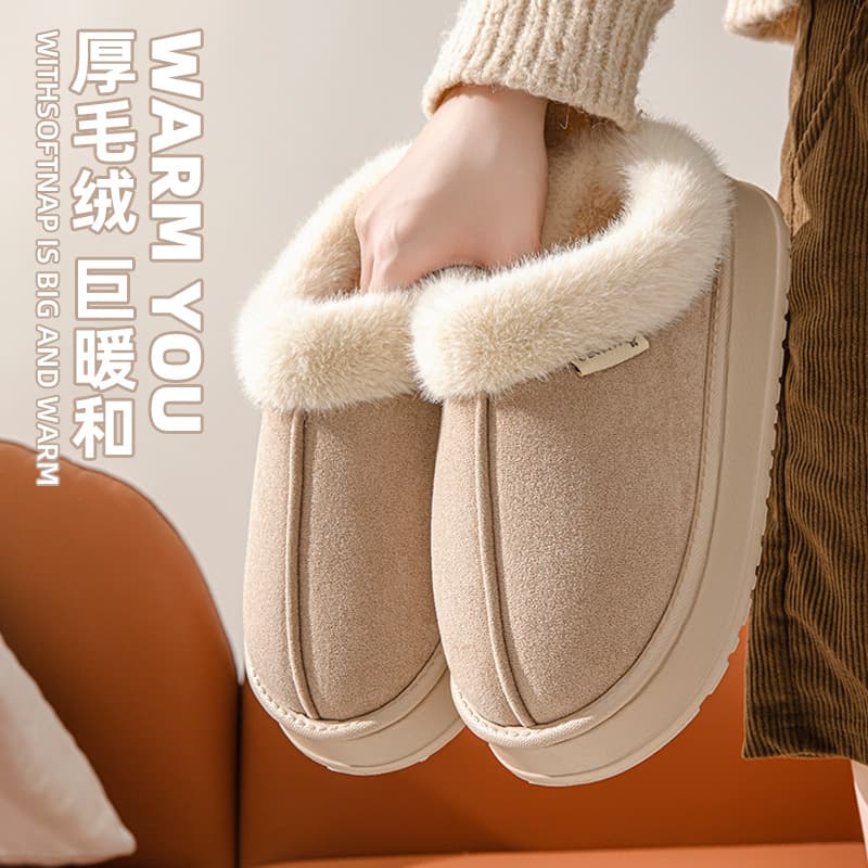 MashiMaro Plush Slippers for Women Winter Indoor Home Thick Sole Non-Slip Outdoor Wear Heel Warm Fleece Cotton Slippers for Men