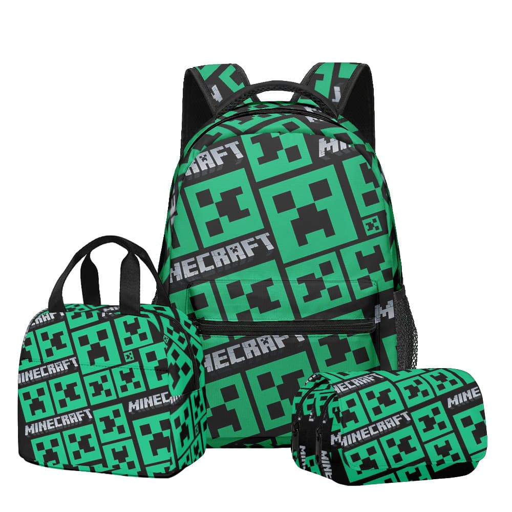 New Minecraft Minecraft primary and secondary school student schoolbag backpack lunch bag double-layer pencil case three-piece set