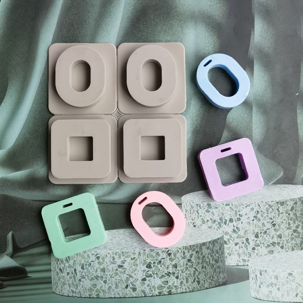 4-Connected Square Ring and Oval Silicone Resin Epoxy Aroma Diffuser Mold DIY Pendant Wax Mold Soap Flower Mold Home Decoration