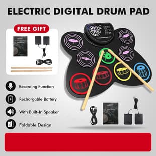 Kids Christmas Gift, Colorful Electronic Drum with Speaker and Built-in Lithium Battery, Silicone Musical Instrument, Roll-up Electronic Drum