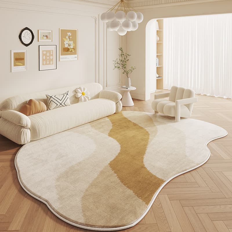 French Cream Style Irregular Shape Carpet for Living Room Sofa Coffee Table, Faux Cashmere Bedside Rug, Full Bedroom Carpet