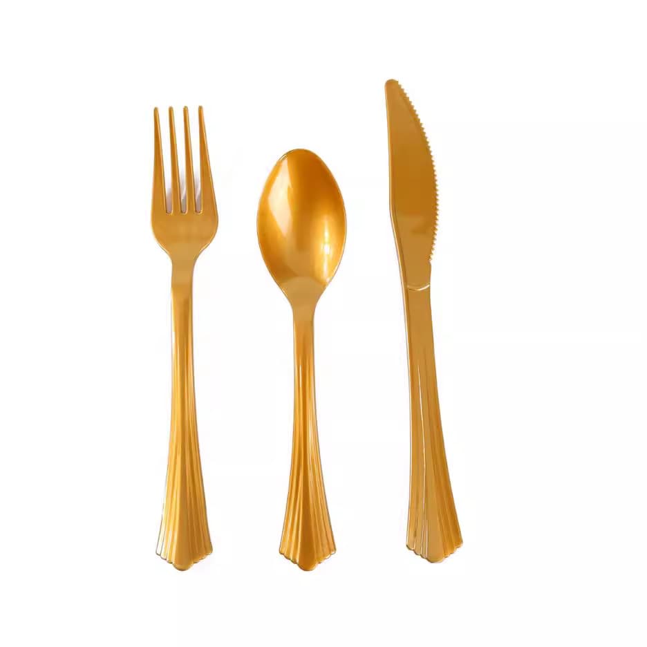 Plastic Knife Fork Spoon Plastic Utensil Set Electroplated Plastic Fork Disposable