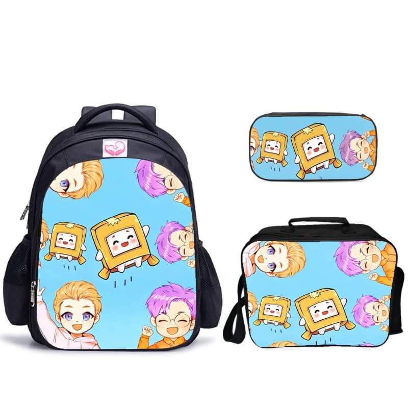 LankyBox 3-Piece Set: Schoolbag, Lunch Bag, Pencil Case with Character Interaction Scenes, Ideal for Students' Daily Life Sets
