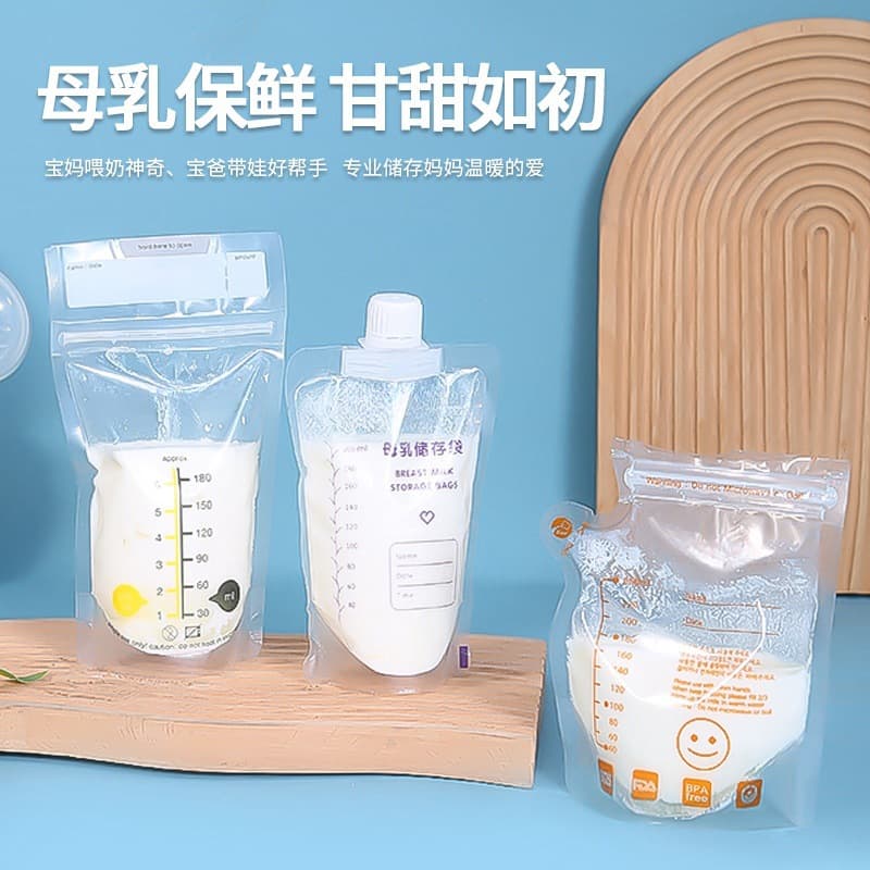 Breast milk storage bags with disposable nipples