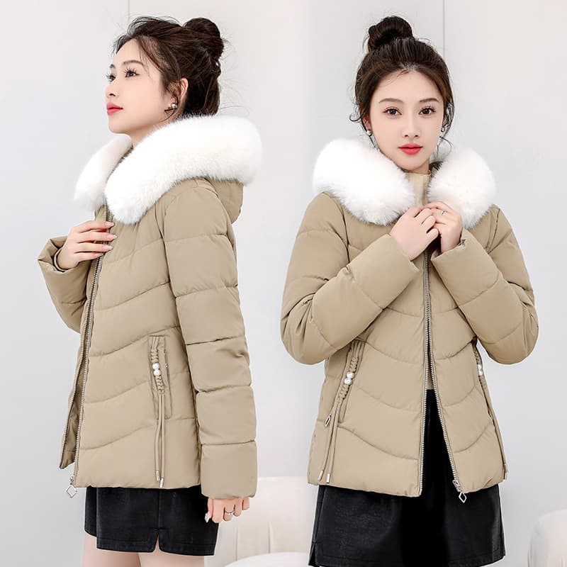 Down cotton coat for women 2024 new Korean style large size slim hooded cotton coat casual short thickened cotton coat