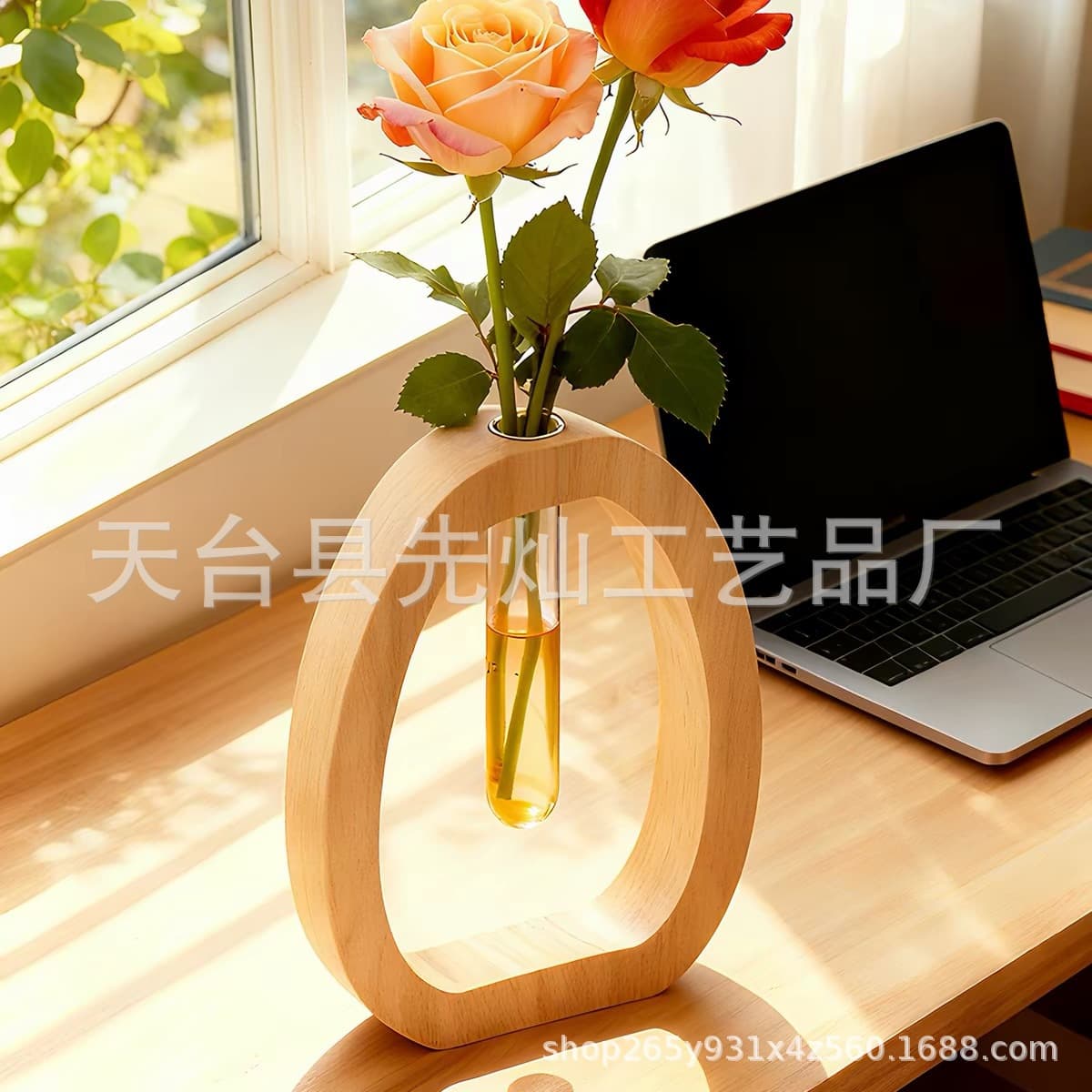 In Stock Home Floral Wooden Vase for Dried Flowers, Hydroponic Small Vase, Living Room Table Decoration Wooden Vase Ornament