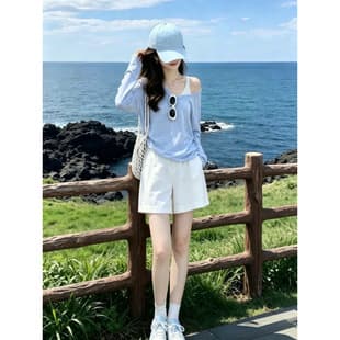 Spring outfit set with a salt-style look, high-end Korean drama vibe, trendy sun-protection cover-up and shorts three-piece set