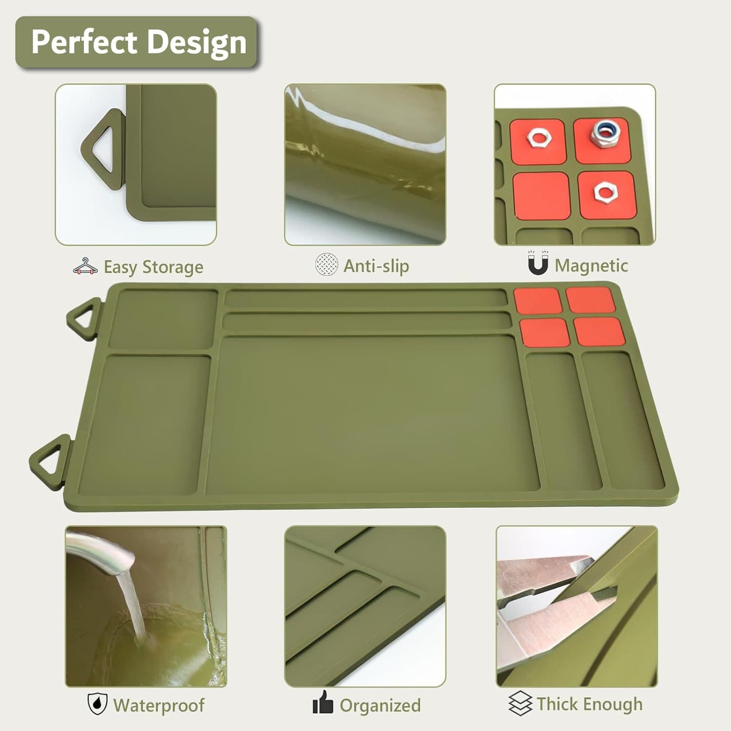Magnetic Gun Cleaning Mat, Pistol Cleaning Mat, Anti-Slip Rubber Mat, with Small Parts Tray Parts Storage Box