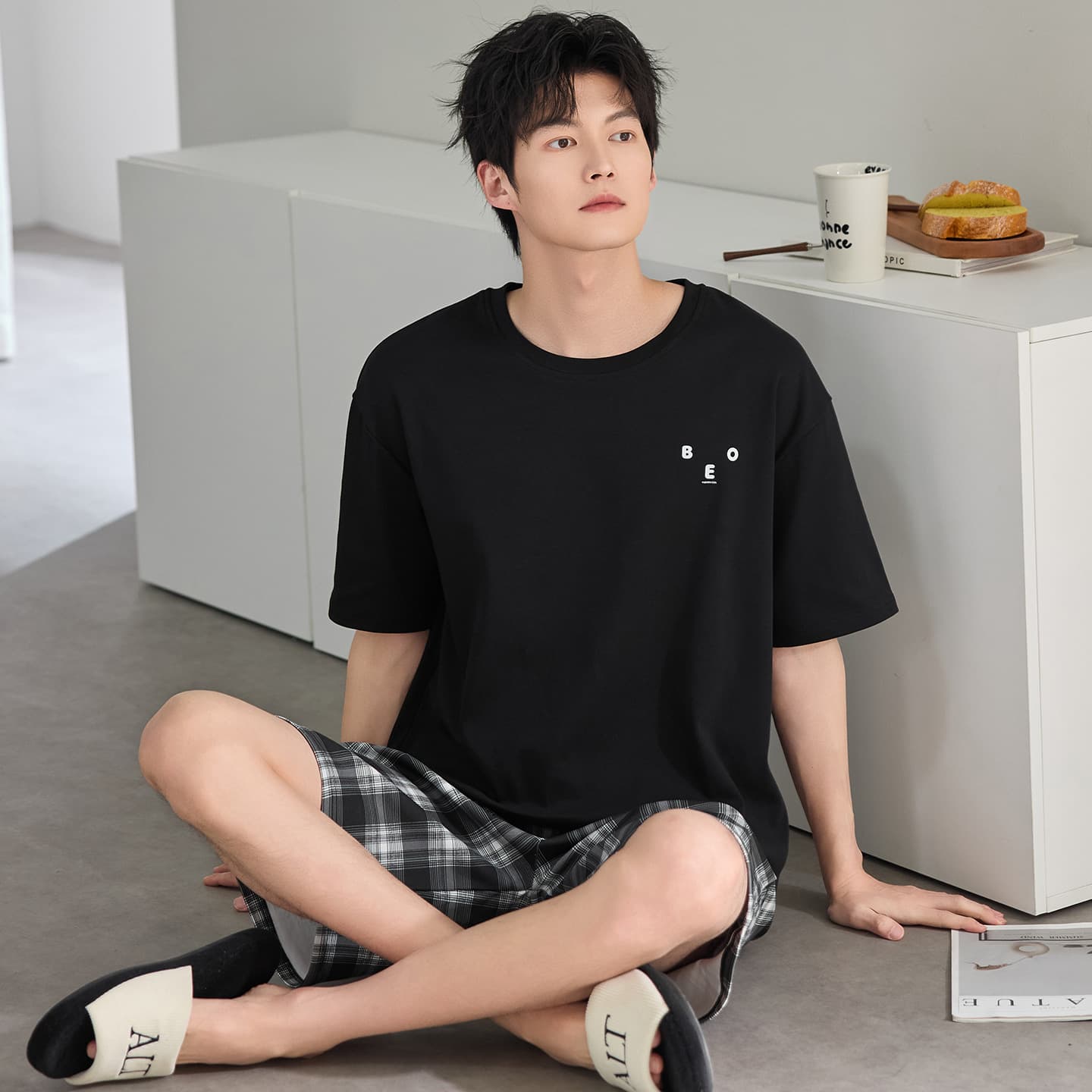 100% Pure Cotton Pajamas for Men, Summer Short-Sleeved, Thin, Loose, Casual, Men's Loose Plus Size Home Wear Set