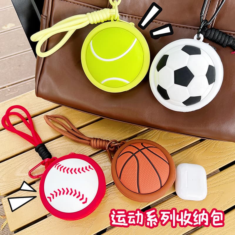 New coin purse sports series cute mini bag basketball style headphone silicone storage bag wallet pendant