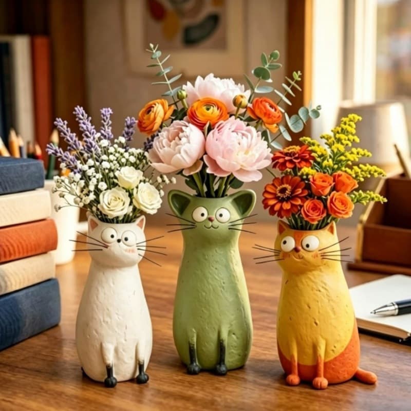New Cross-Border Product Quirky Cat Vase - Exquisite Quirky Cat Vase Home Desktop Resin Ornament
