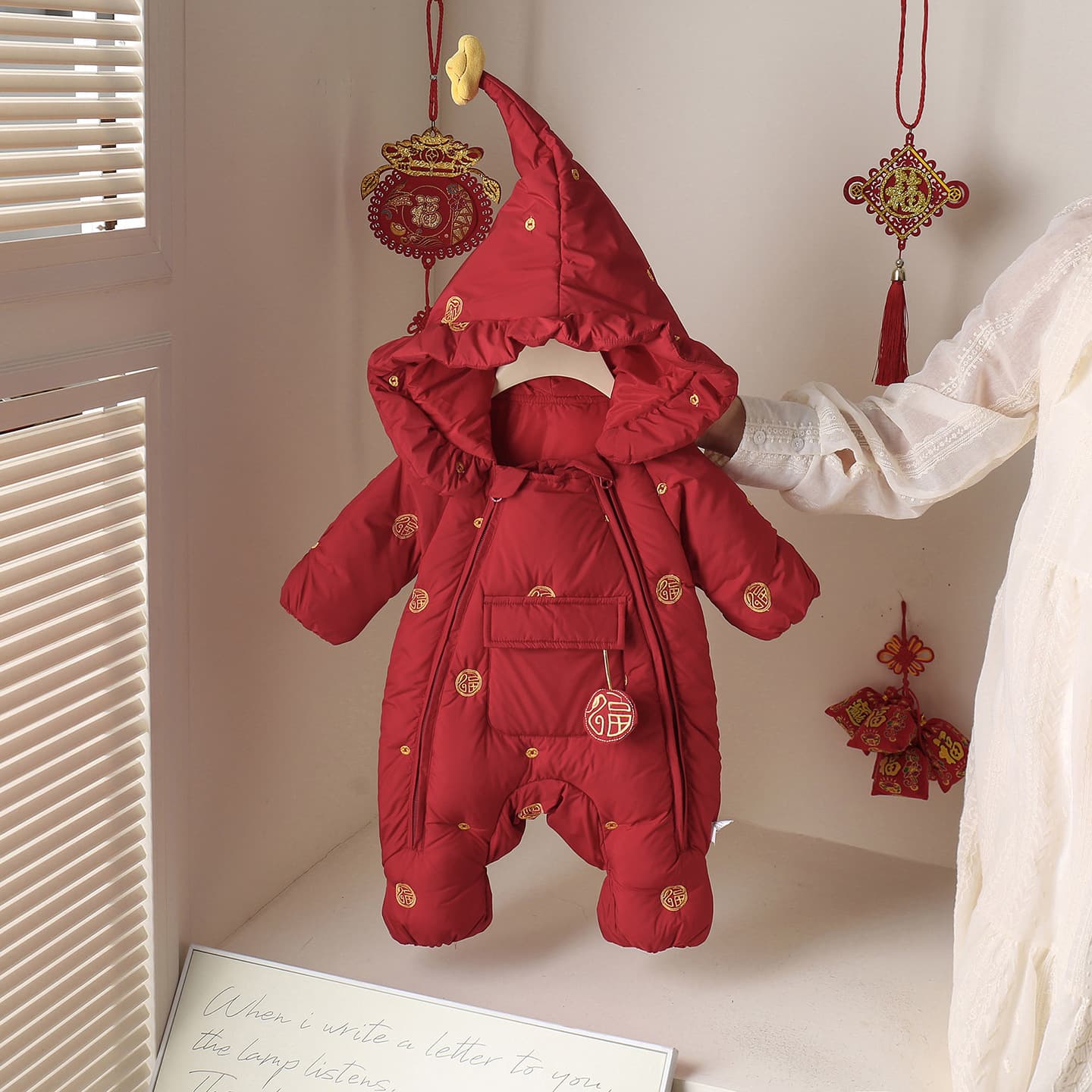 2025 Girls' Baby Down Jumpsuit Thickened Newborn Red Chinese New Year Outfit