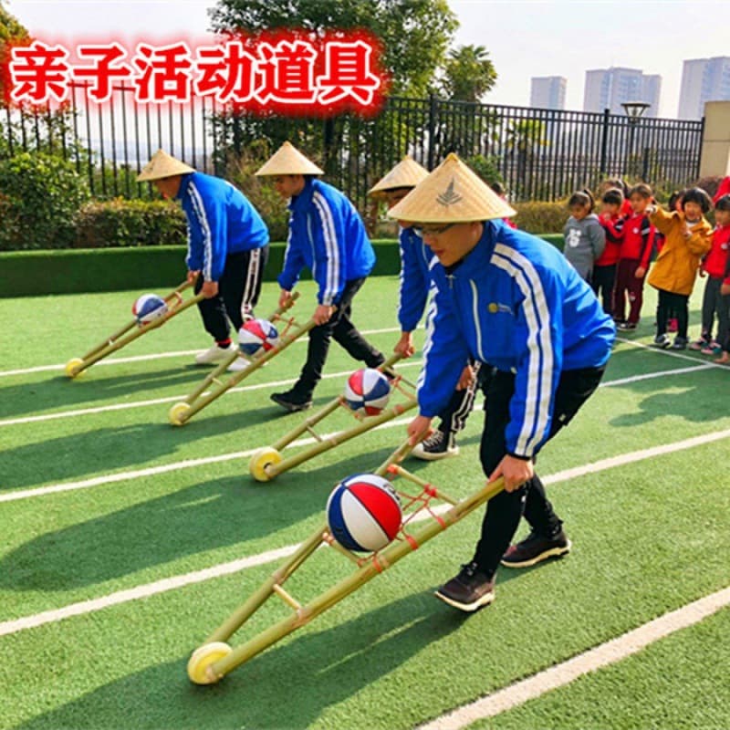 Bamboo Wooden Small Cart Toy Wheelbarrow Parent-Child Activity Prop Kids Outdoor Game Cart Teaching Toy