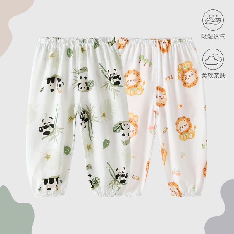 Baby Mosquito-Proof Pants Summer Casual Pants Boys Girls Children Bamboo Fiber Cotton Long Pants Infant Crotch-Open Style