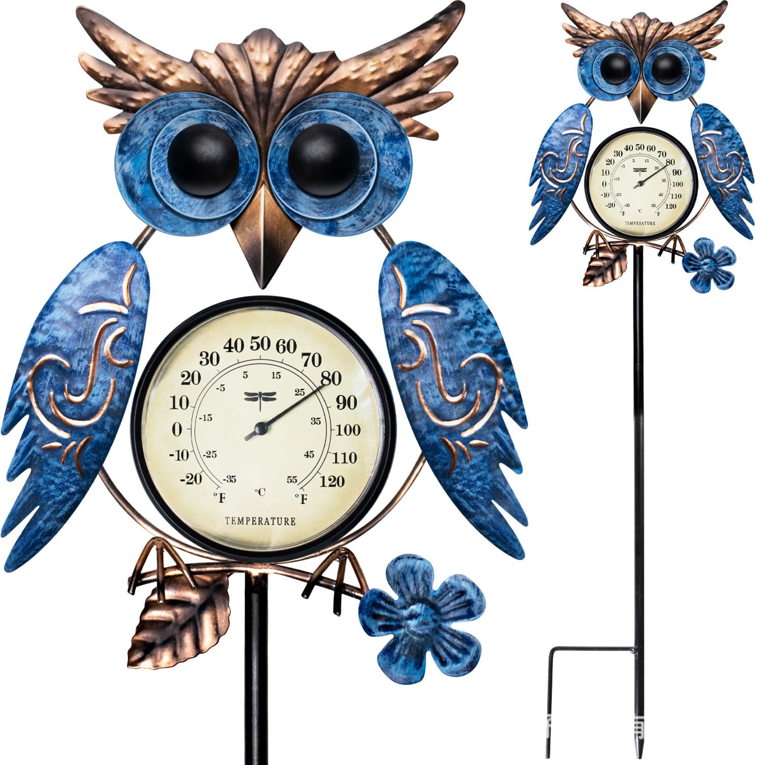 Amazon Cross-Border New Owl Thermometer, Metal Iron Art for Outdoor Courtyard and Garden Ground Decoration