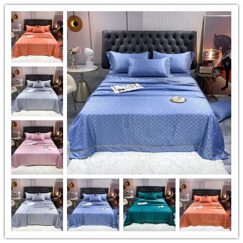 Home textile bedding four-piece set, air-conditioning quilt, summer quilt, ice silk soybean fiber quilt core, European and American style, factory wholesale and dropshipping.