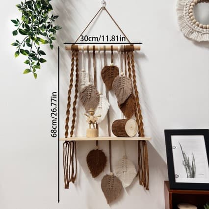 Bohemian Hanging Shelf Cotton Rope Woven Leaf Storage Rack Wall Decor for Living Room Kitchen Bedroom