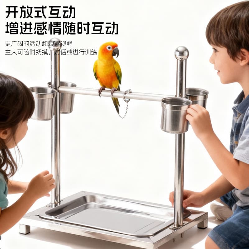 Cross-border Parrot Stand Stainless Steel Bird Perch for Budgie Cockatiel with Chain Ladder Nail Grinding Interactive Platform