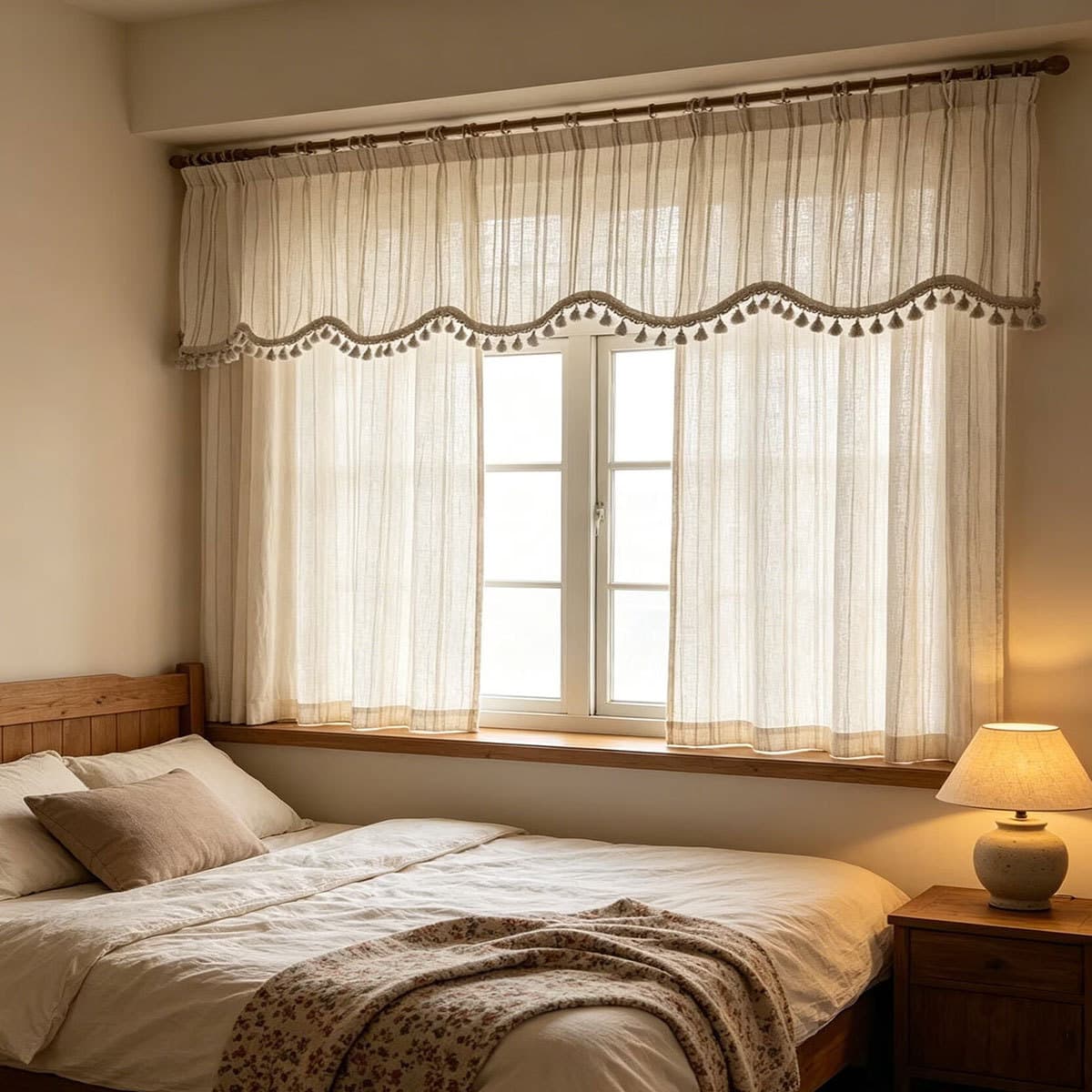 1PC Cross-Border Wood Grain Valance Curtain Short Curtain Window Curtain Door Curtain French Kitchen Partition Ready-Made