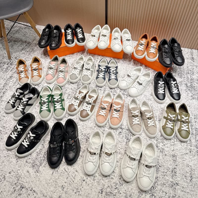 2025 New Kelly Metal Buckle Lace-up Casual Sports Skate Shoes Women's Cowhide Color-block Canvas Flat White Sneakers Men