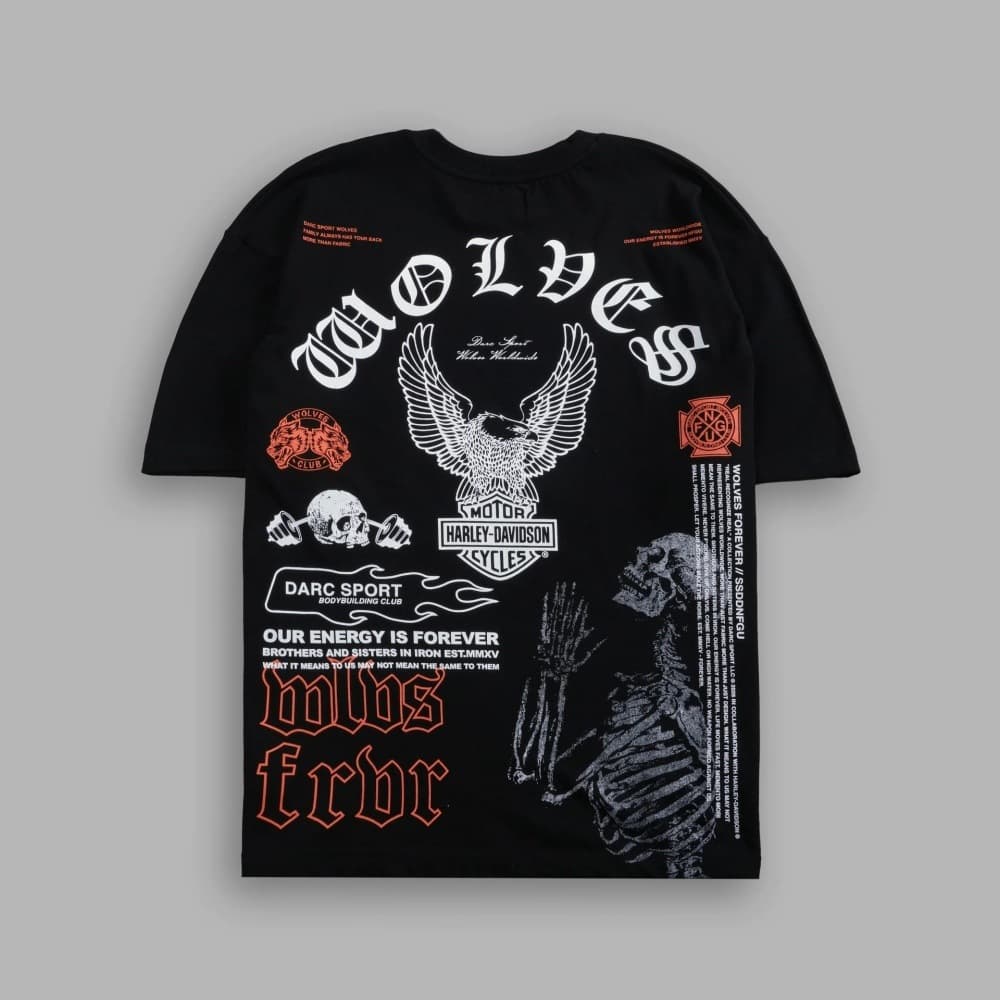 DARCSPORT American trendy brand Harley co-branded loose large size printed sports pure cotton short-sleeved T-shirt couple tops