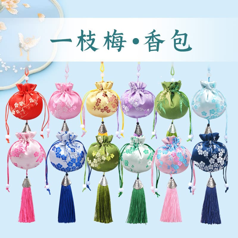 Wholesale scenic cultural and creative sachets, mugwort sachets, tassel pendants, ancient temples, Chinese style portable sachets, empty bags