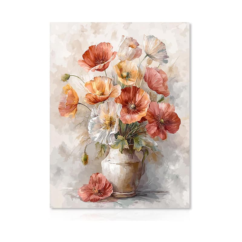 Floral Wall Art White Red Flowers Vase Art Print Watercolor Floral Photo Mural for Bedroom Living Room Decor