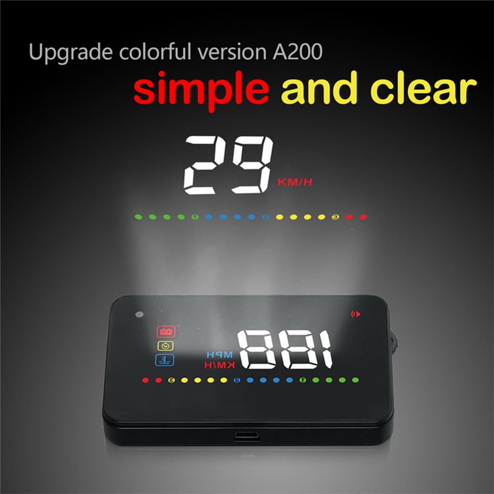A200 Car HUD Head-Up Display OBD2 Vehicle Heads-Up Display Speedometer Temperature Water Display