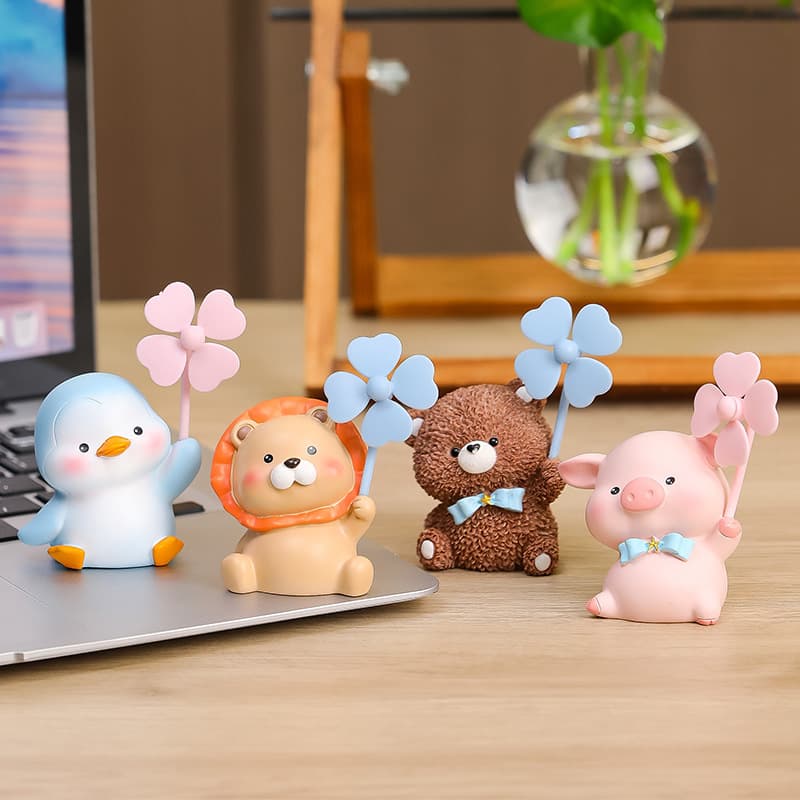 Cute Windmill Animal Ornaments Office Desktop Decorations Cartoon Car Decorations Handmade Stress Relief Gadget