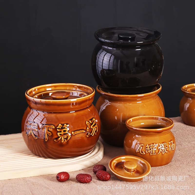 Ceramic double boiler, Shaxian stew pot, black earthenware pot, soup simmering, small steamer, casserole, catering, home, and commercial tableware