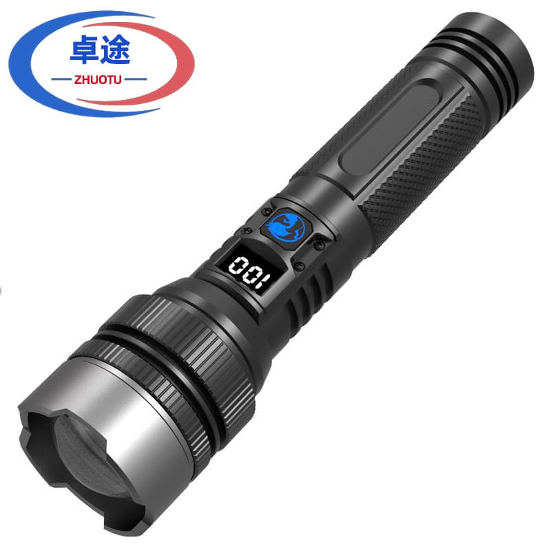 Strong Light Flashlight with Long-Range, LCD Display, Telescopic Zoom, Multifunctional White Laser, Outdoor Aluminum-Plastic High-Luminosity Torch