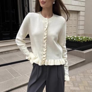AliExpress Fall/Winter Long-Sleeve Ruffled Knit Cardigan Single-Breasted European and American Casual Solid Color Sweater New Cross-Border Style