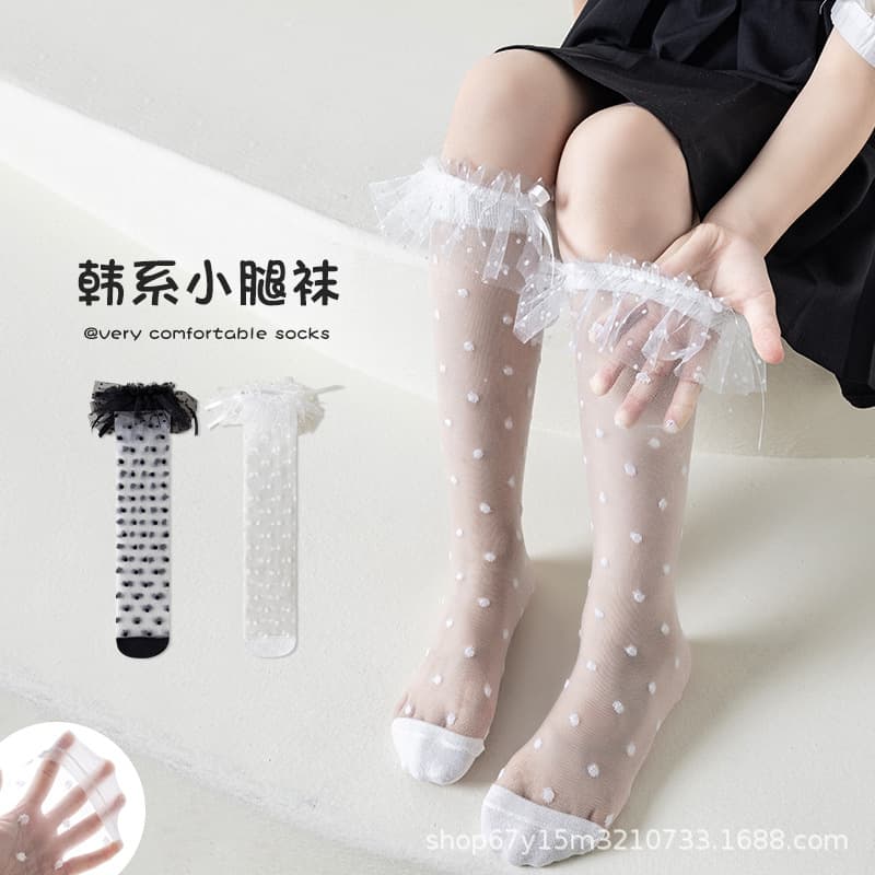 Lolita Ice Silk Mesh Lace Girls Straight Socks Summer New White Calf Socks Princess Pile Socks