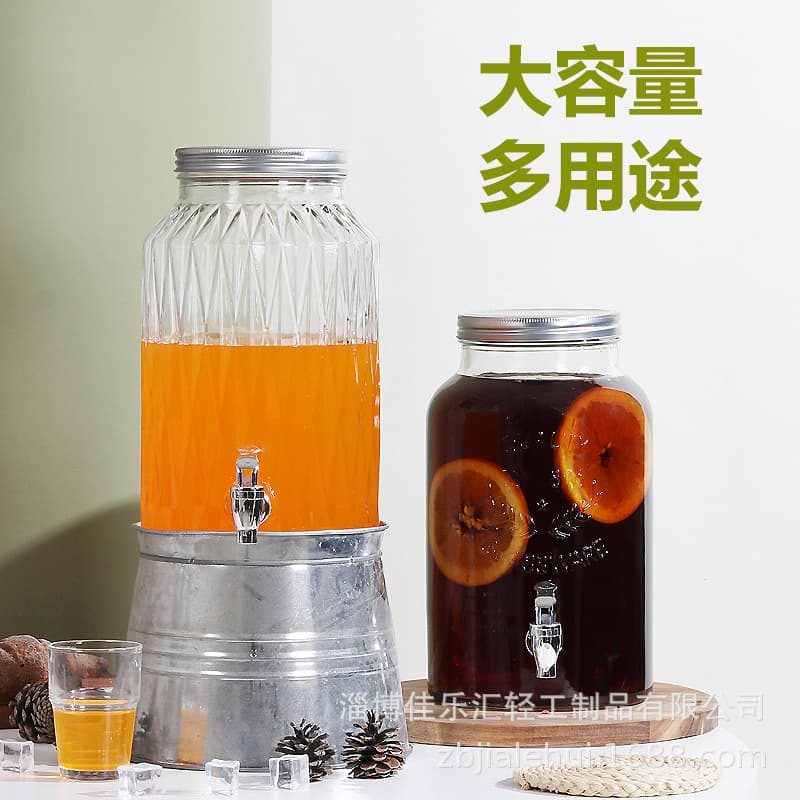 Glass Cola Cold Drink Dispenser with Tap, Glass Brewing Barrel for Fruit Tea and Milk Tea, Large Capacity Sealed Fermentation Bottle