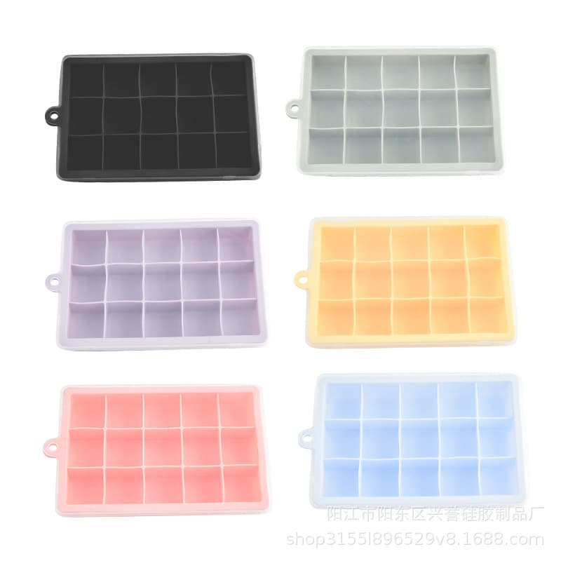 Silicone Ice Cube Tray Lightweight 15-Cell with Lid PP/Silicone Cover Square Ice Tray Ice Making Mold Kitchen Tool