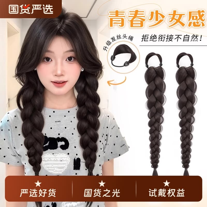 Braided Wig for Women Double Ponytail Side Braid New Chinese Style Natural Fluffy Boxer Braid Wig Braid