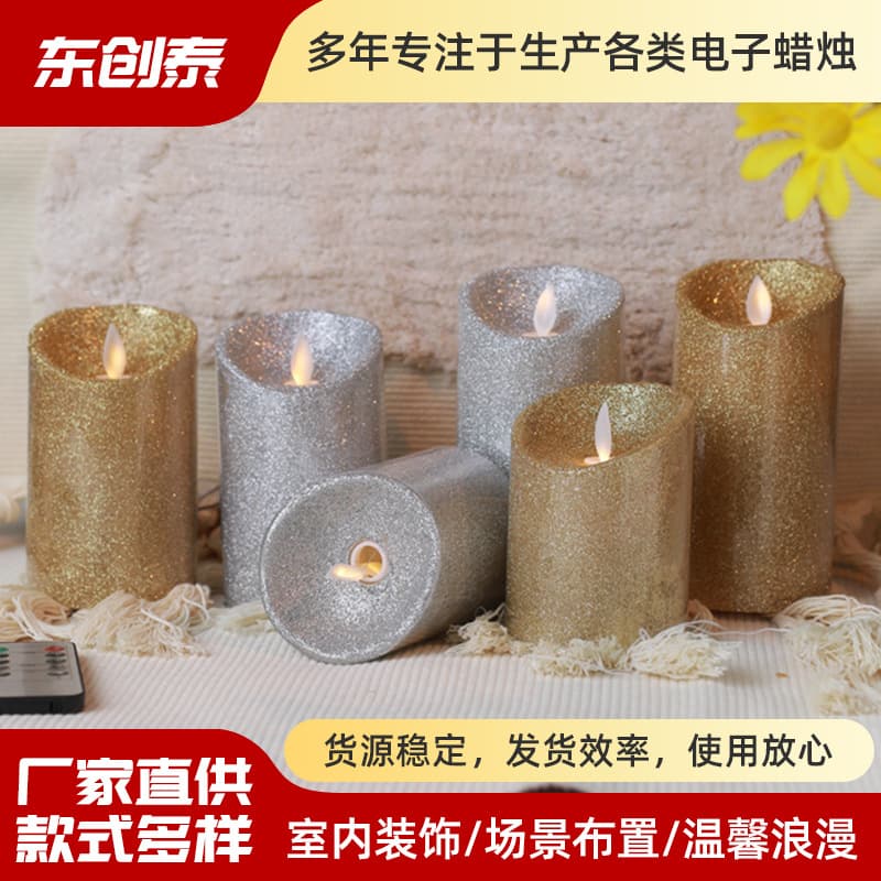Christmas Craft Candle with Gold Sparkle Powder Decorative LED Electronic Candle Light for Festive Atmosphere Christmas Decoration