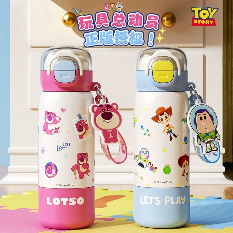 Toy Story Strawberry Bear Dual-Drink Cup 316 Stainless Steel Insulated Water Bottle, Cute Cartoon Portable Drinking Cup for Kids