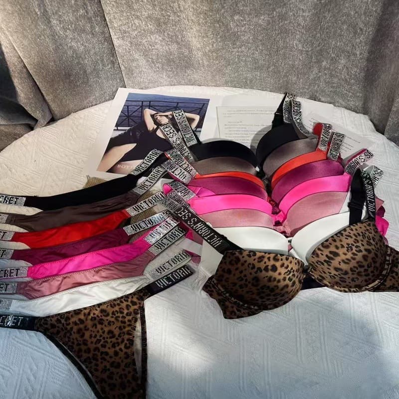Best-Selling Victoria Women's Underwear Set Letter Rhinestone Wire Comfortable Sexy Bra