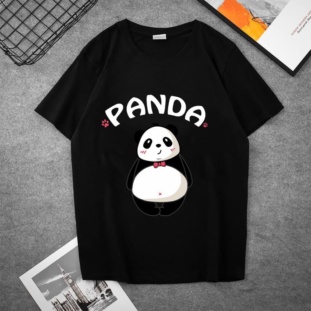 Men's and women's panda T-shirt summer 2024 new cute cotton loose breathable simple teen couple T-shirt