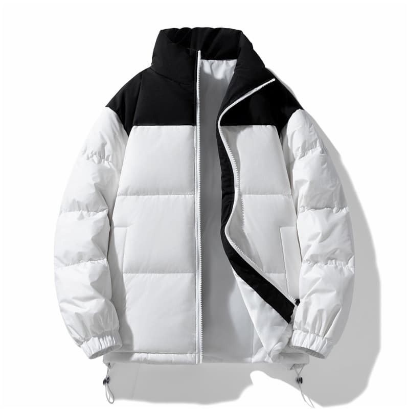 In stock and ready to ship, supports secondary development customization, men's dopamine contrast color down jacket, stand-up collar, spliced, thickened and warm outerwear