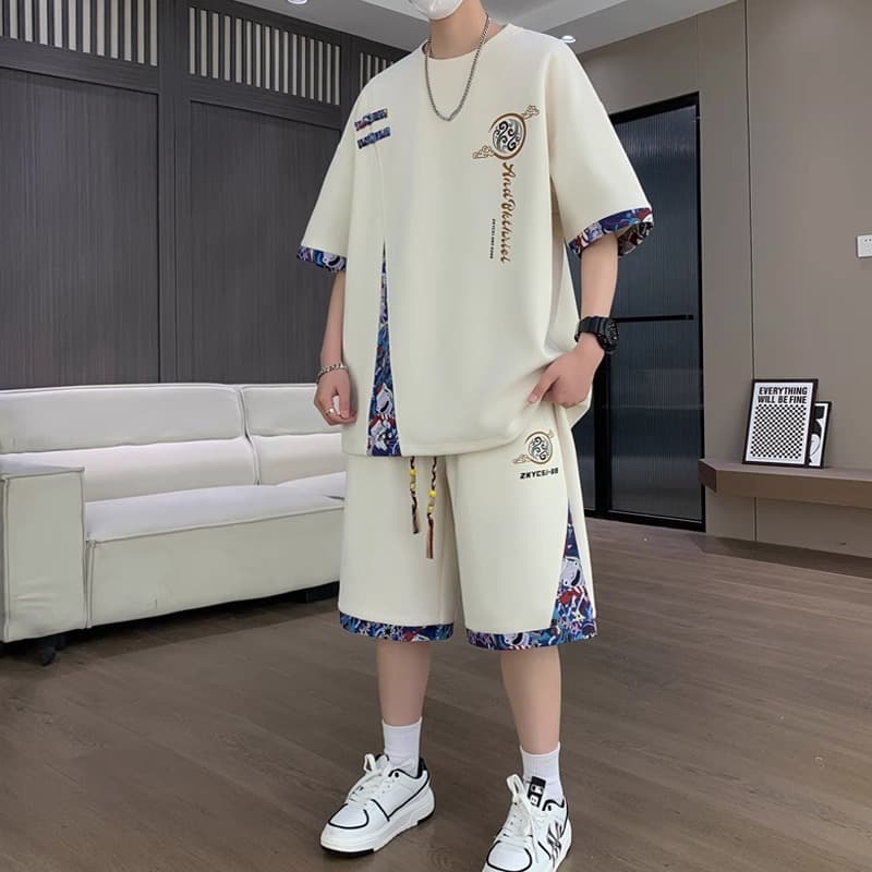 New Chinese Trend Plus Size Men's T-Shirt Sport Set Loose Short Sleeve Shorts Casual Men's Outfit Stylish