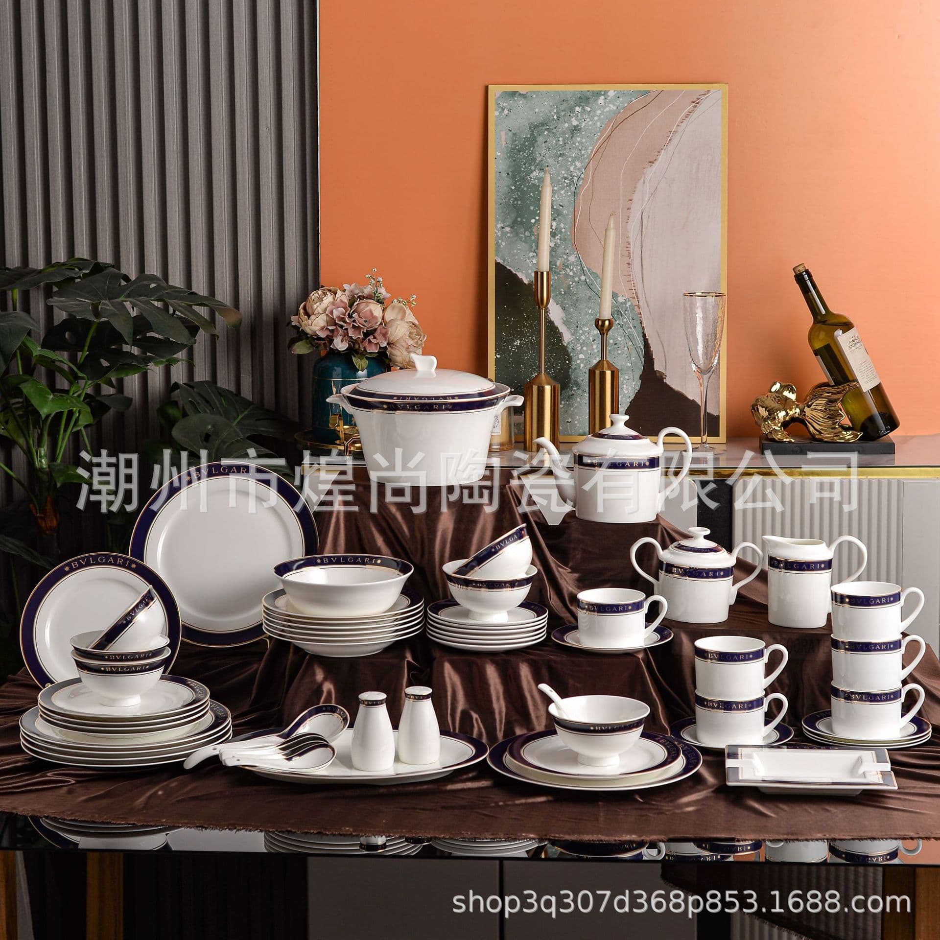 Export Baoge Bone China Tableware 58-Piece 43-Piece Configuration Light Luxury Simple Afternoon Tea Coffee Cup Bowl Dish Club Display