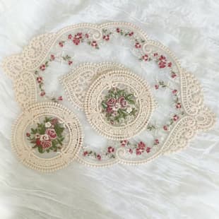 Best-Selling Round Lace Embroidery Placemat, Home Dining Table Decorative Mat, French Country Style Embroidered Coaster Cover