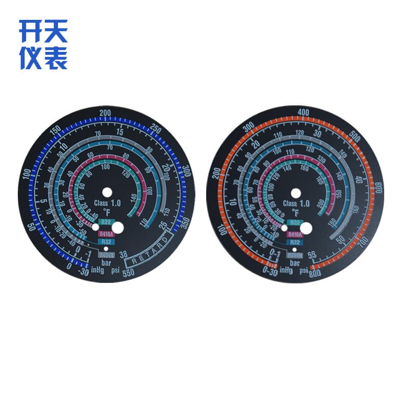 Custom aluminum dial for Ningbo pressure gauge, luminous aluminum dial factory, water pressure gauge dial processing.