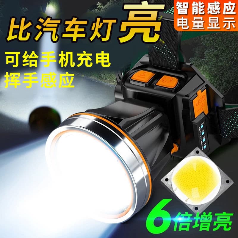 Ultra-bright LED headlamp, rechargeable for wilderness use, night fishing, miner's lamp, sensor head-mounted outdoor flashlight.